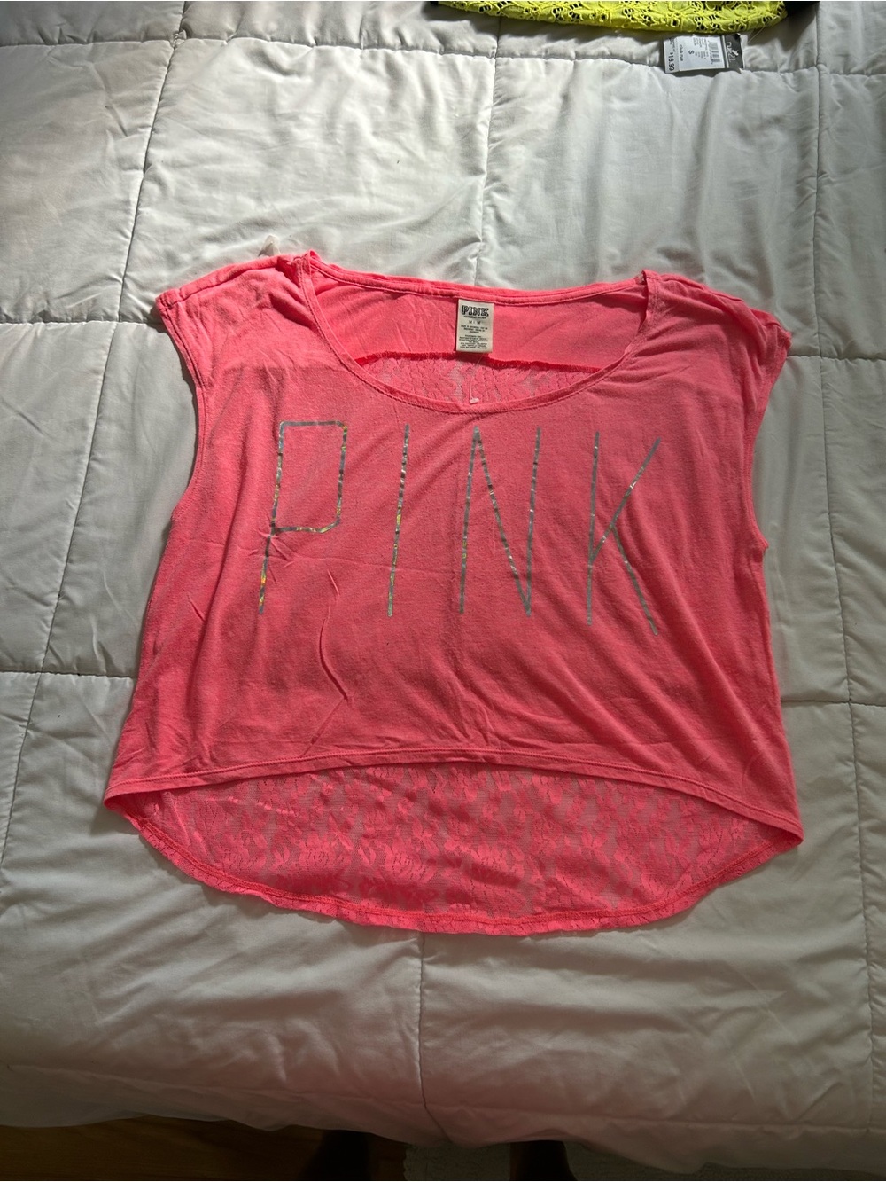 Victoria's Secret Neon Pink Short Sleeve Scoop Neck Tee with Sequin 'PINK'